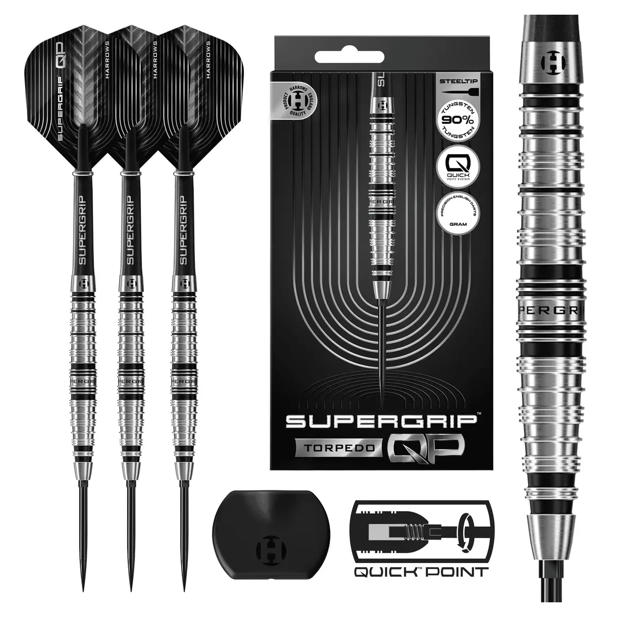 Harrows Supergrip QP Torpedo 90% Tungsten Steel Tip Darts