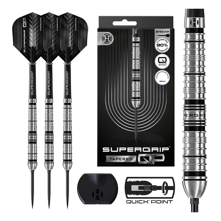Harrows Supergrip QP Tapered 90% Tungsten Steel Tip Darts - Sherwood Sport