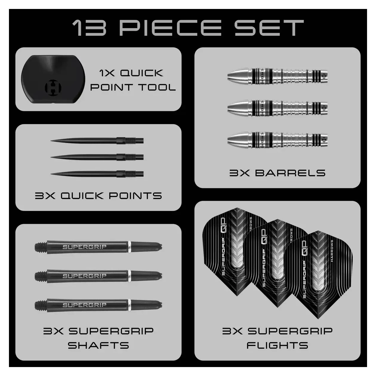 Harrows Supergrip QP Bomb 90% Tungsten Steel Tip Darts