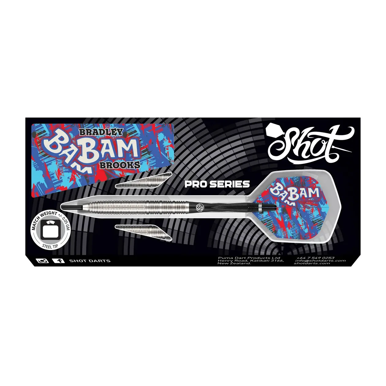 Shot Pro Series Bradley Brooks Gen 2 Steel Tip Dart Set 90% Tungsten Barrels