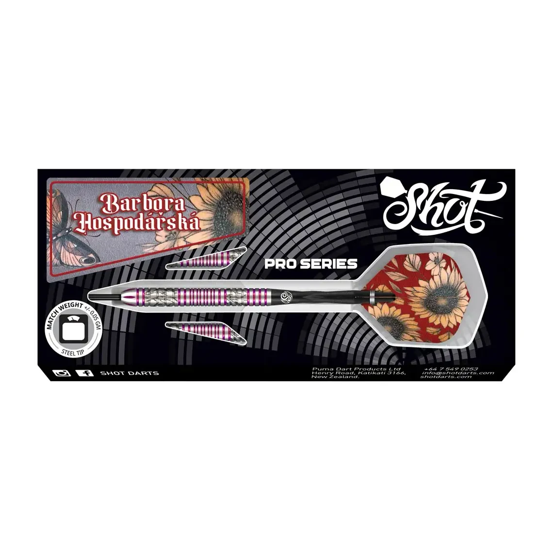 Shot Pro Series Barbora Hospodarska 2.0 Steel Tip Dart Set 90% Tungsten Barrels - 23g