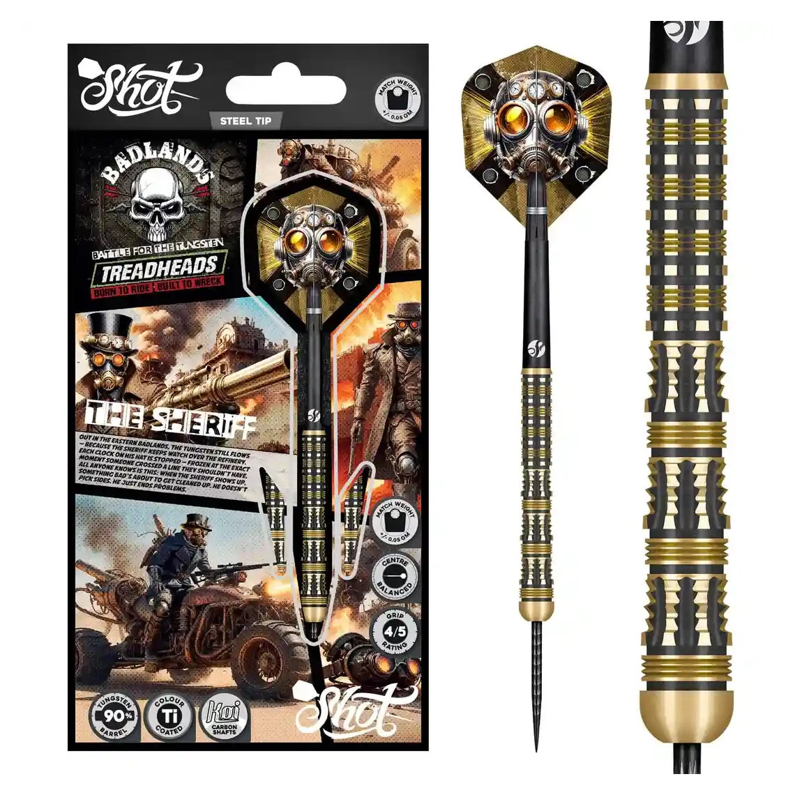 Shot Badlands The Sheriff Steel Tip Darts 90% Tungsten Barrels