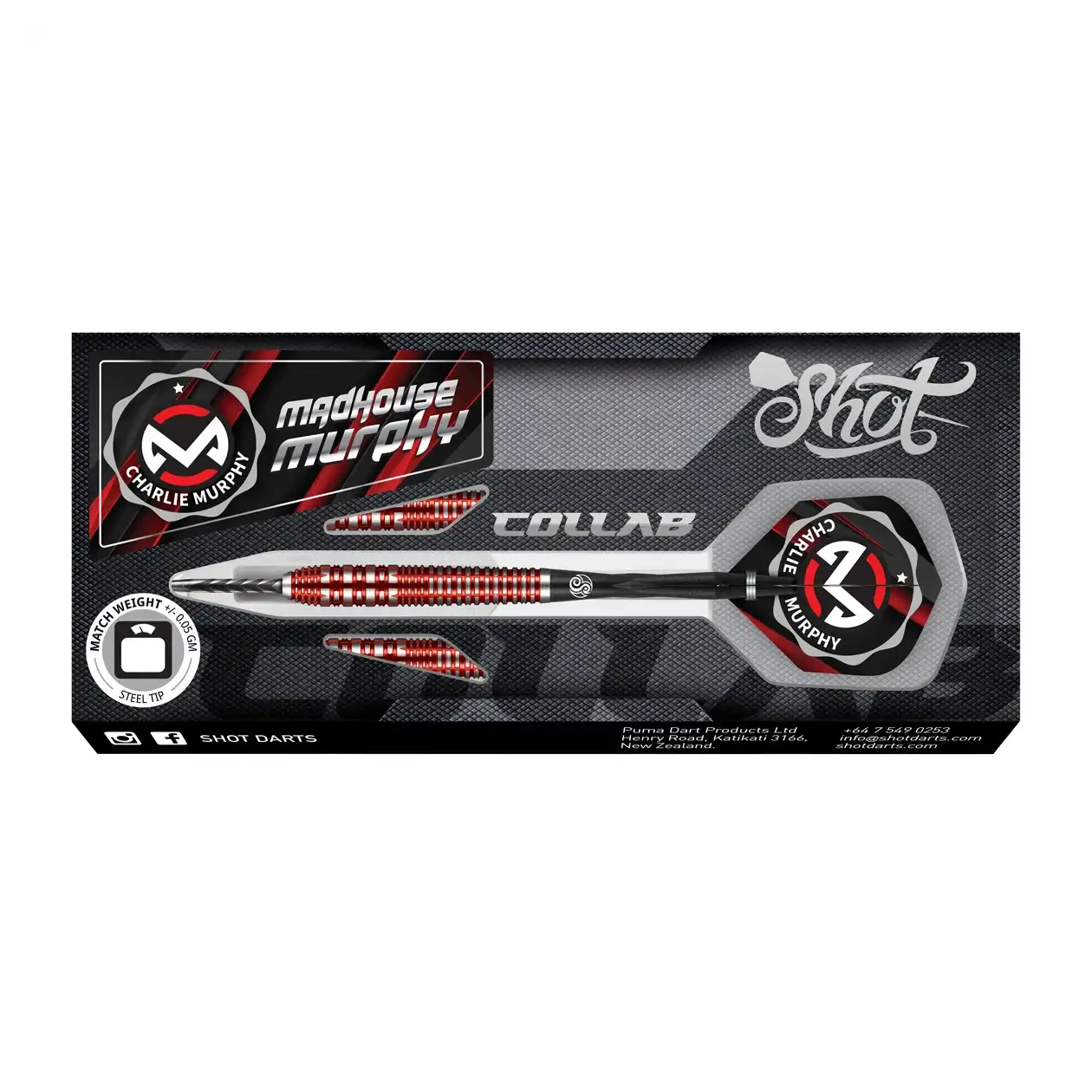 Shot Collab Charlie Murphy Steel Tip Dart Set - 90% Tungsten Barrels