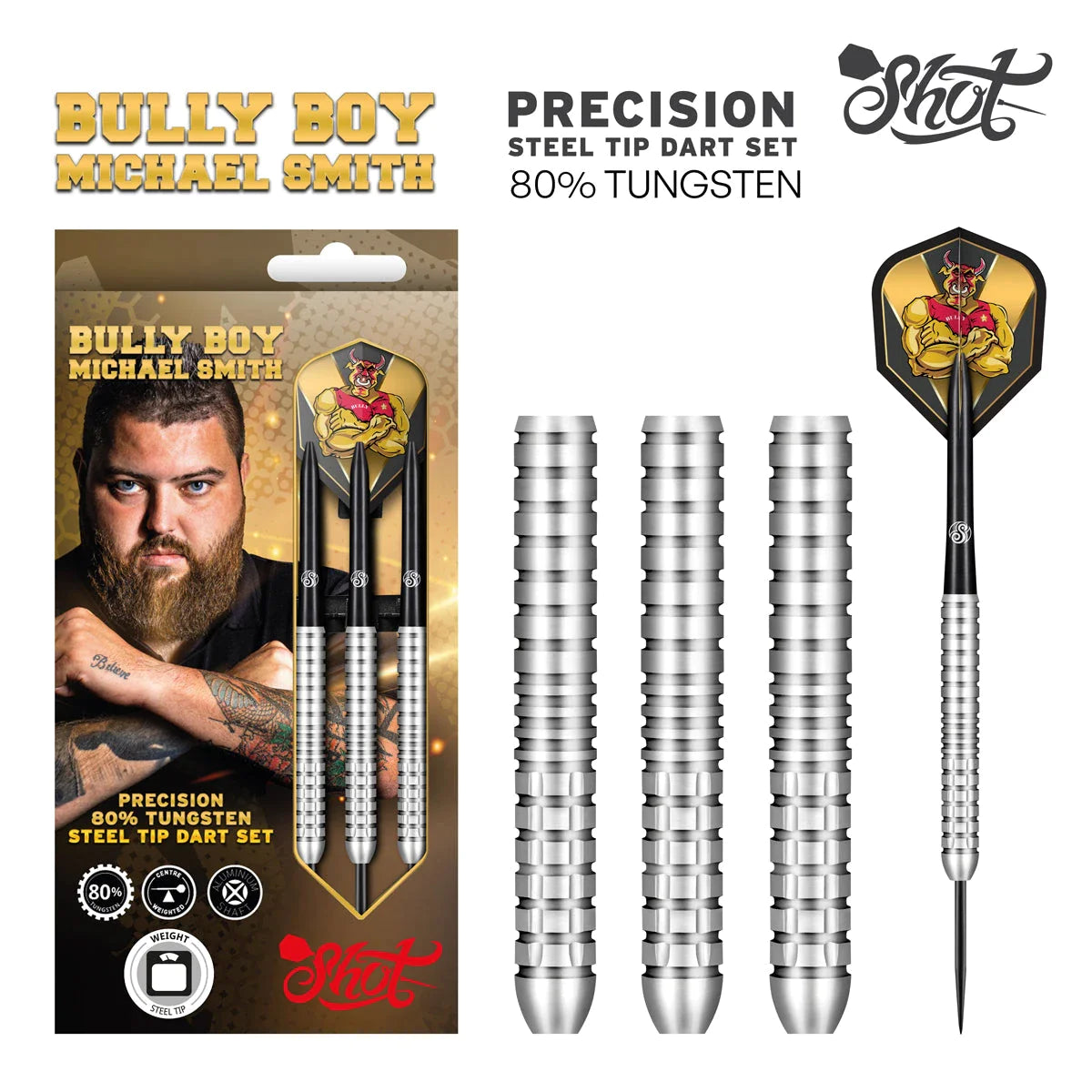 Shot Michael Smith Bully Boy 25g 80% Tungsten Steel Tip Darts