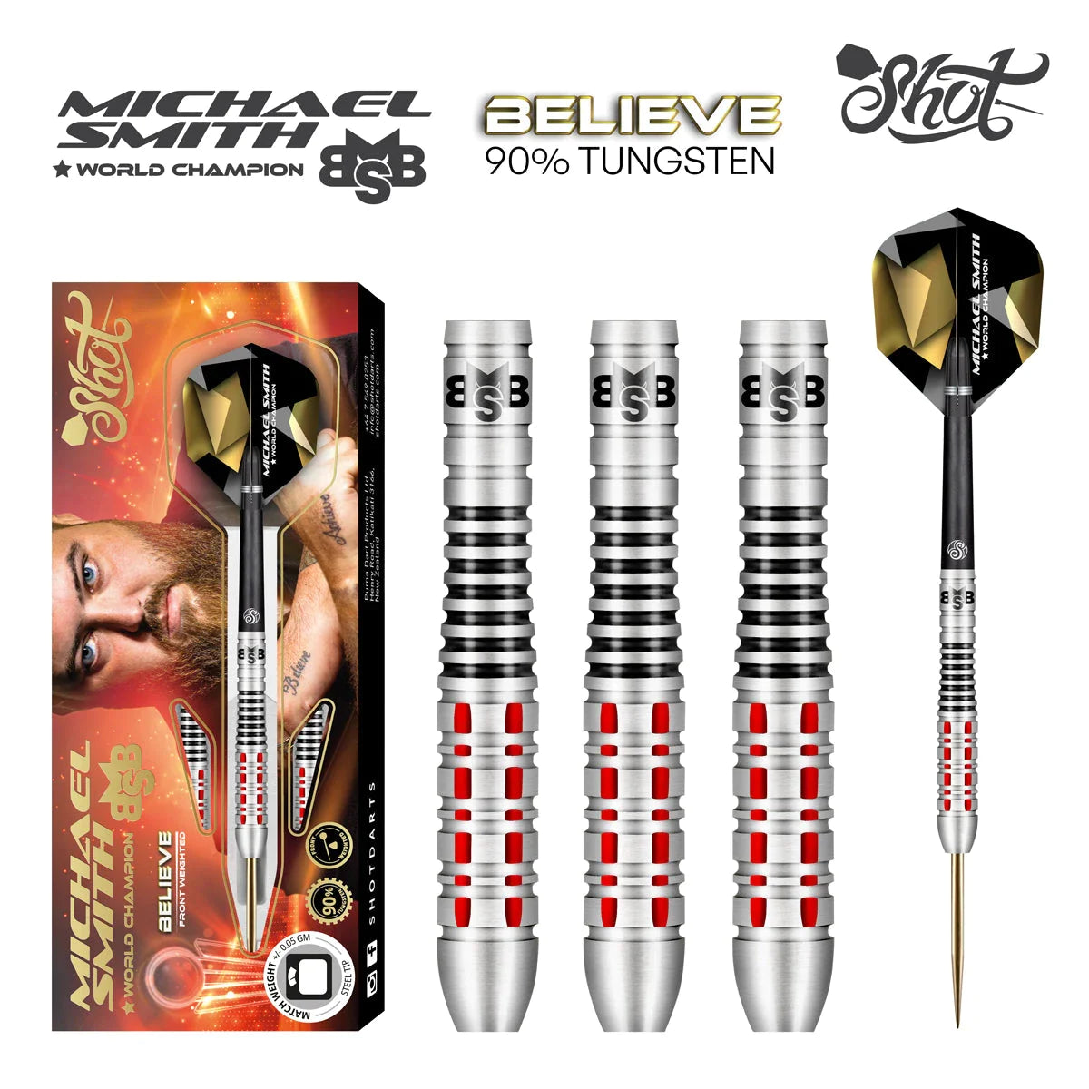 Shot Michael Smith Believe 22g 90% Tungsten Steel Tip Darts