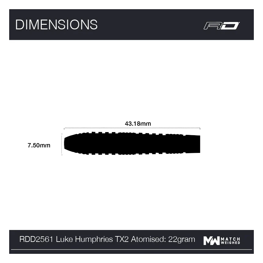 Red Dragon Luke Humphries TX2 Atomised 90% Tungsten Steel Tip Darts 22g specs