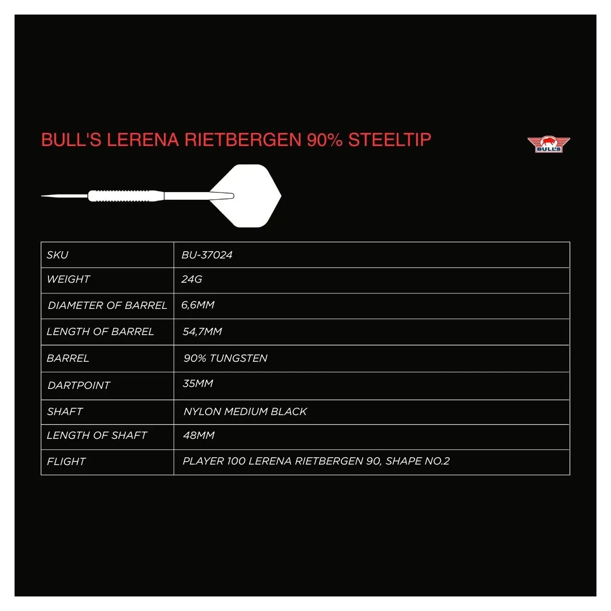 Bulls NL Lerena Rietbergen 90% Tungsten Steel Tip Darts