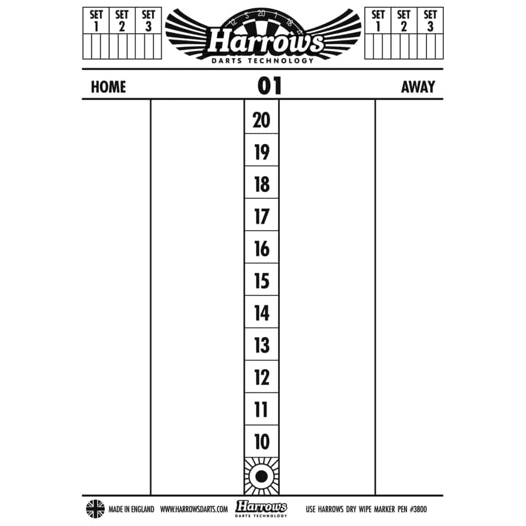 Harrows Dry Wipe Darts Scoreboard with 4 spare pens