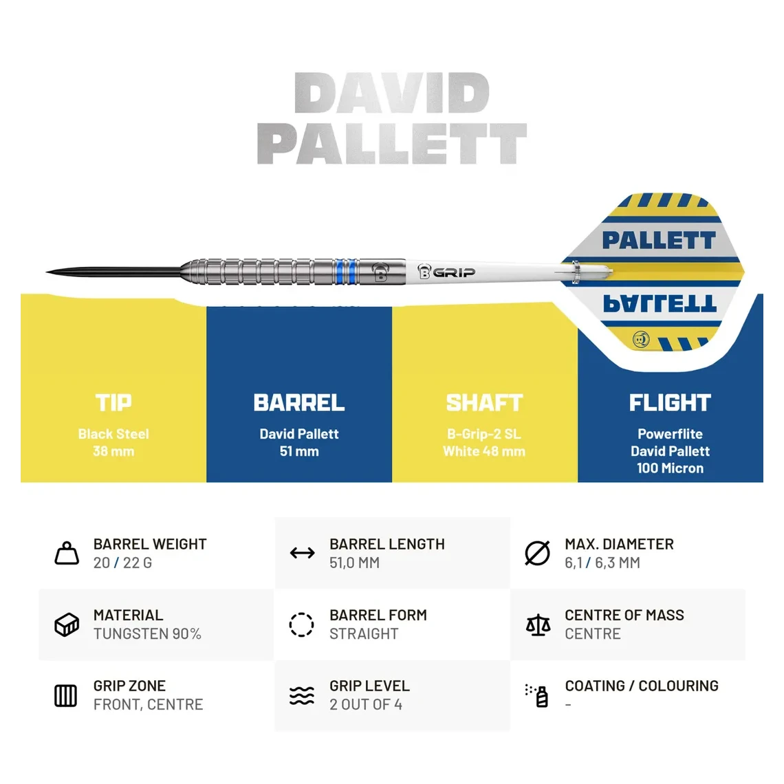 Bulls David Pallett Champions 90% Tungsten Steel Darts 