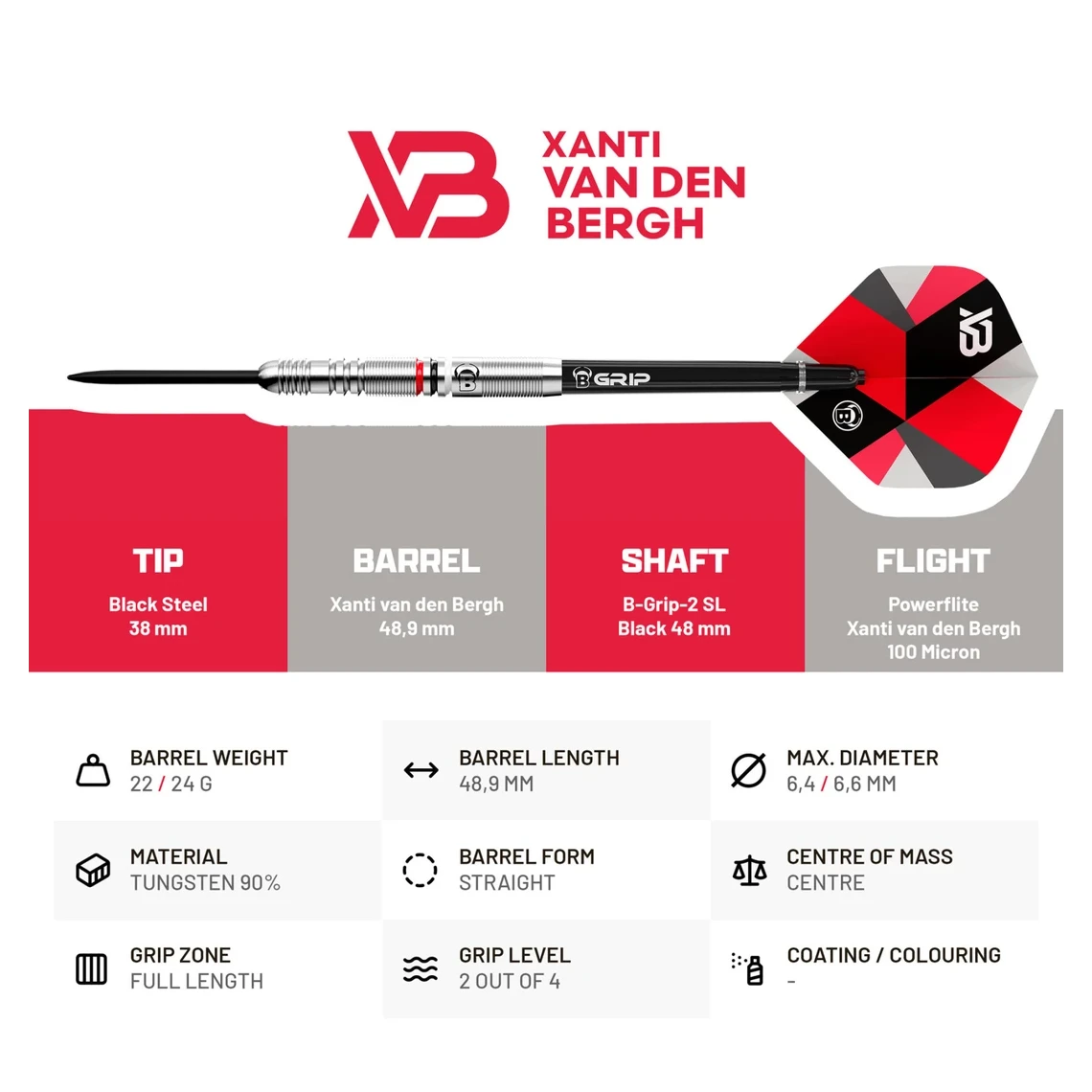 Bulls Xanti Van den Bergh Champions 90% Tungsten Steel Darts