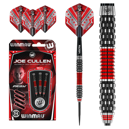 Winmau Joe Cullen ROCKSTAR RS1.0 90% Tungsten Steel Tip Darts 24g Package Contents 