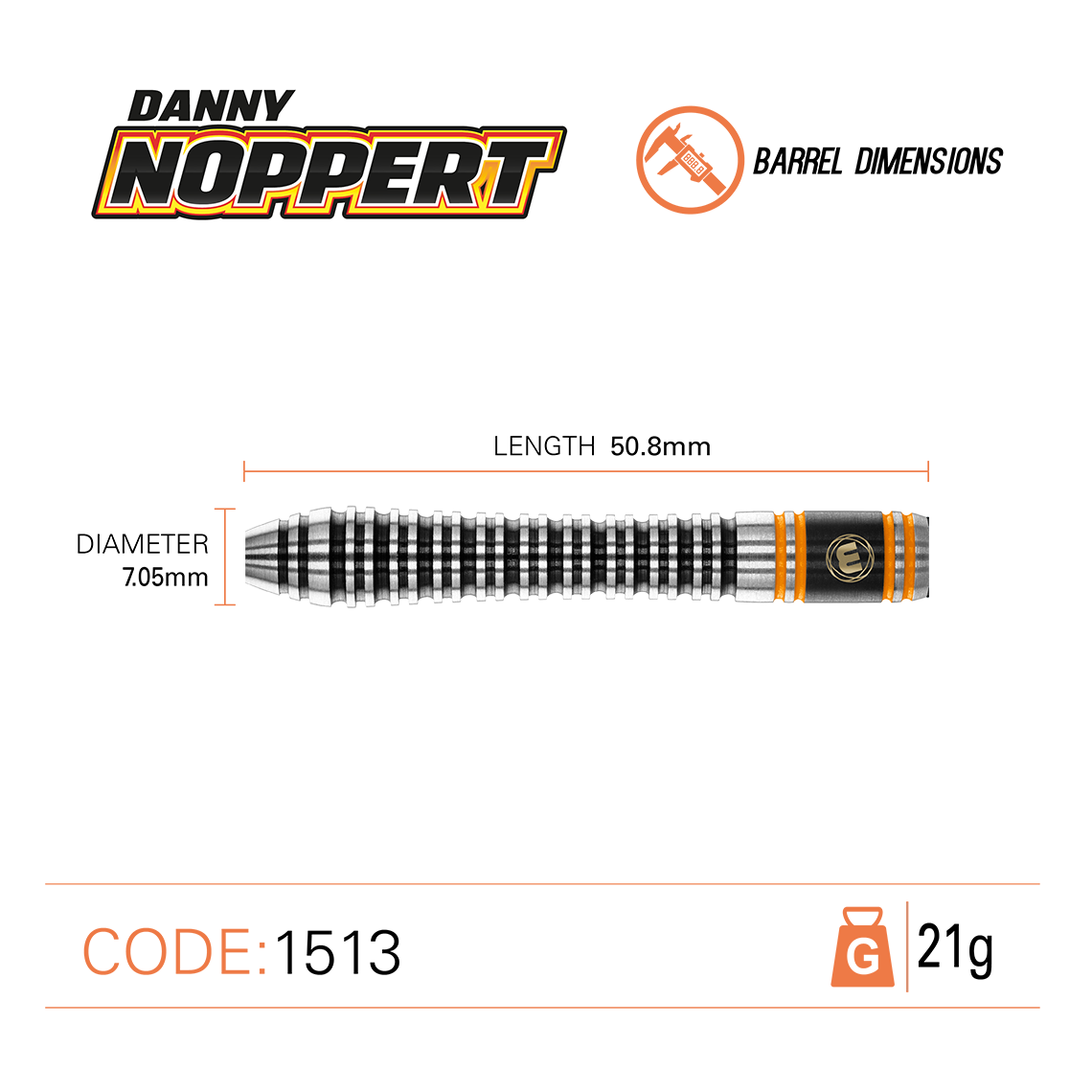 Winmau Danny Noppert Signature Edition 2.0 90% Tungsten Steel Tip Darts 21g Barrel Dimensions - Length 50.8mm / Diameter: 7.05mm 