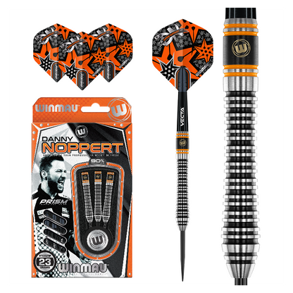 Winmau Danny Noppert Signature Edition 2.0 90% Tungsten Steel Tip Darts 23g Display Box and Flight Display