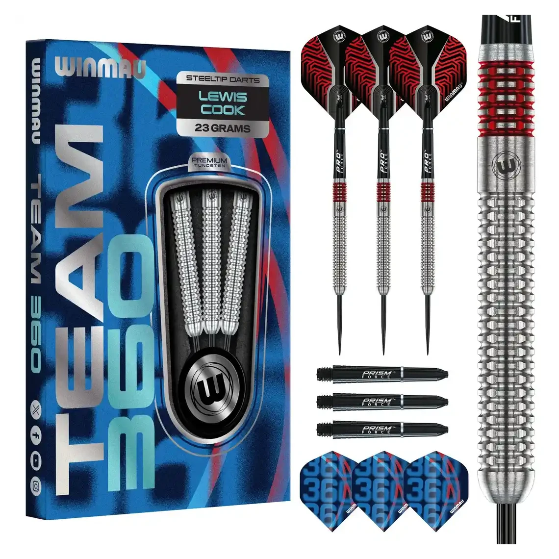 Winmau Lewis Cook Team 360 90% Tungsten Steel Tip Darts | 23g - Sherwood Sport