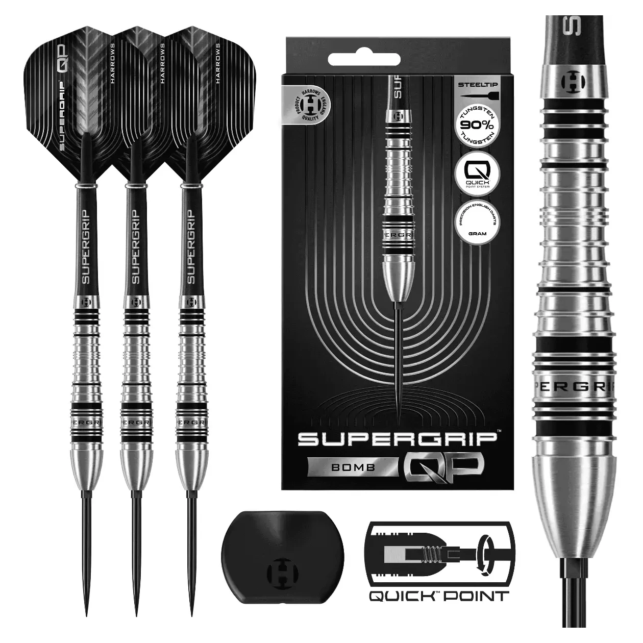 Harrows Supergrip QP Bomb 90% Tungsten Steel Tip Darts