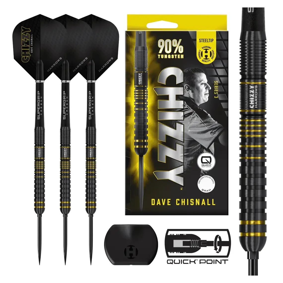 Harrows Chizzy Series 3 | Quick Point | 90% Tungsten Steel Tip Darts