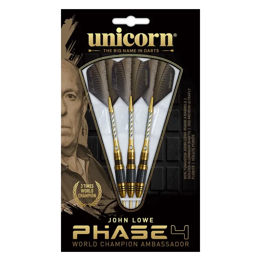 Unicorn John Lowe WC Ambassador Phase 4 90% Tungsten Steel Tip Darts 