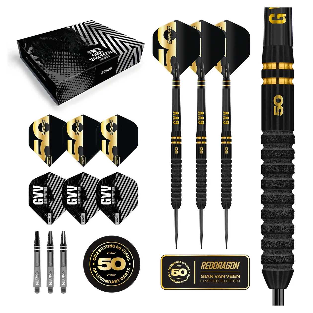 Red Dragon Gian Van Veen 50 Years Player Edition 90% Tungsten Steel Tip Darts 21 grams