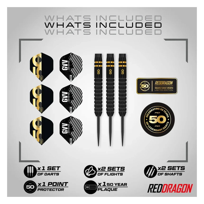 Red Dragon Gian Van Veen 50 Years Player Edition 90% Tungsten Steel Tip Darts 21 grams