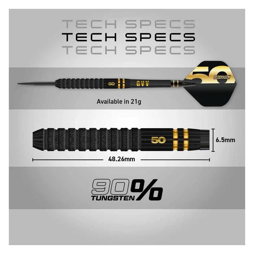 Red Dragon Gian Van Veen 50 Years Player Edition 90% Tungsten Steel Tip Darts 21 grams