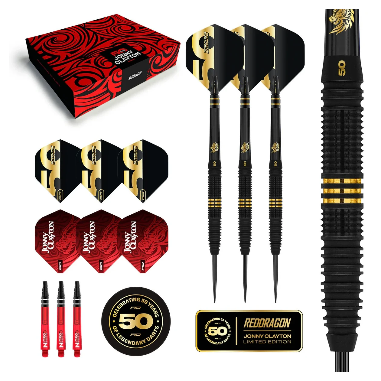 Red Dragon Jonny Clayton 50 Years Player Edition 90% Tungsten Steel Tip Darts 22 grams