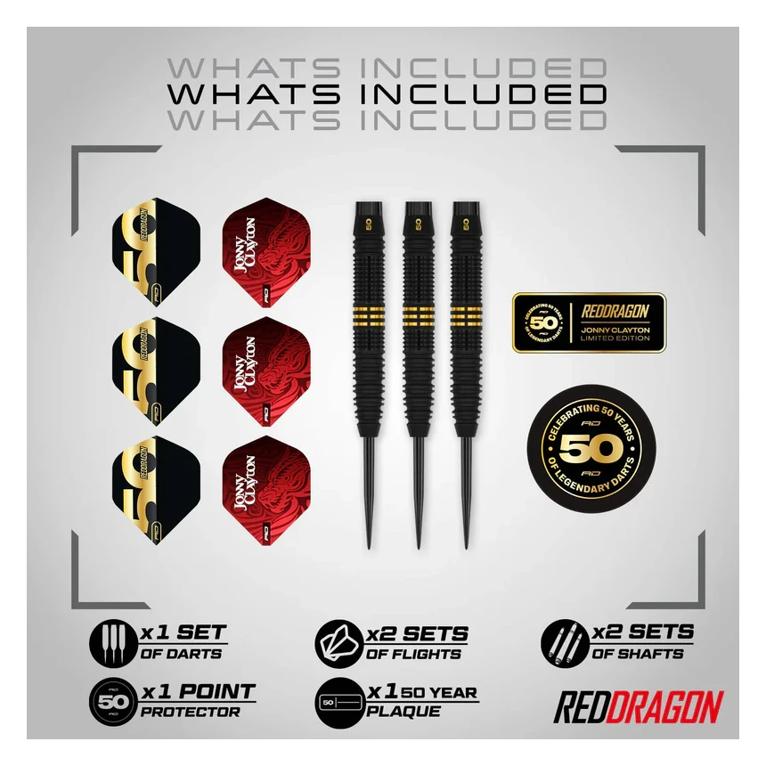 Red Dragon Jonny Clayton 50 Years Player Edition 90% Tungsten Steel Tip Darts 22 grams