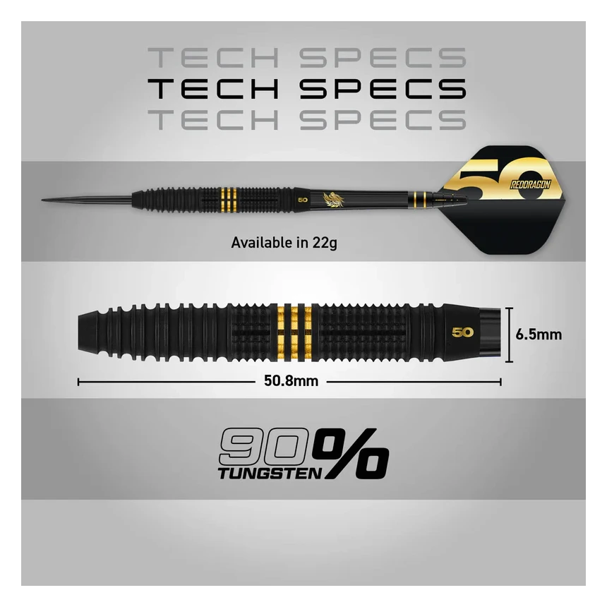 Red Dragon Jonny Clayton 50 Years Player Edition 90% Tungsten Steel Tip Darts 22 grams