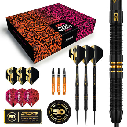 Red Dragon Peter Wright 50 Years Player Edition 90% Tungsten Steel Tip Darts 