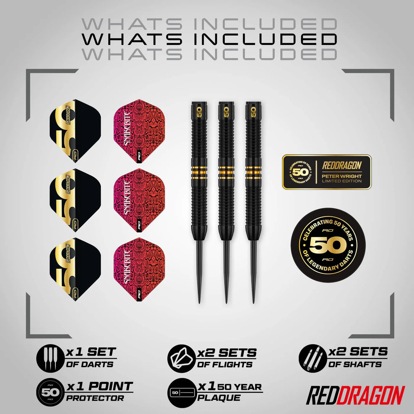 Red Dragon Peter Wright 50 Years Player Edition 90% Tungsten Steel Tip Darts 