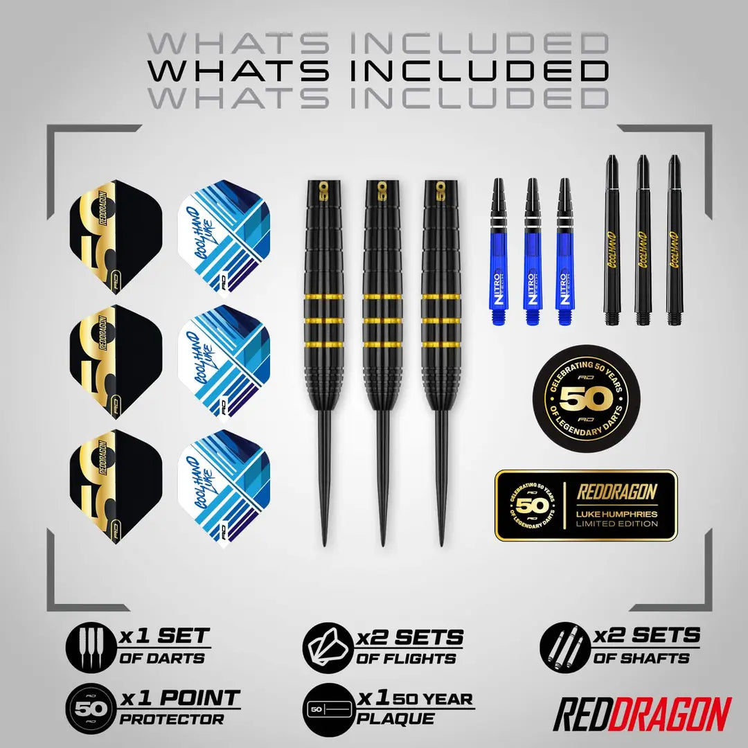 Red Dragon Luke Humphries 50 Years Player Edition 90% Tungsten Steel Tip Darts 22 grams