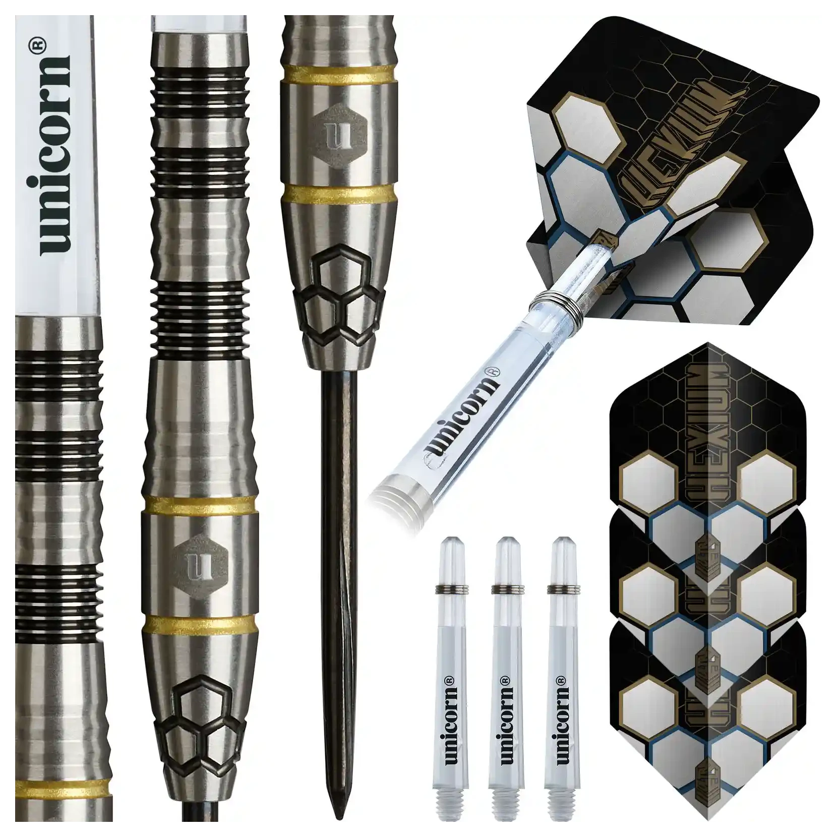 Winmau Hexium 1 Black & Gold 90% Tungsten Steel Tip Darts
