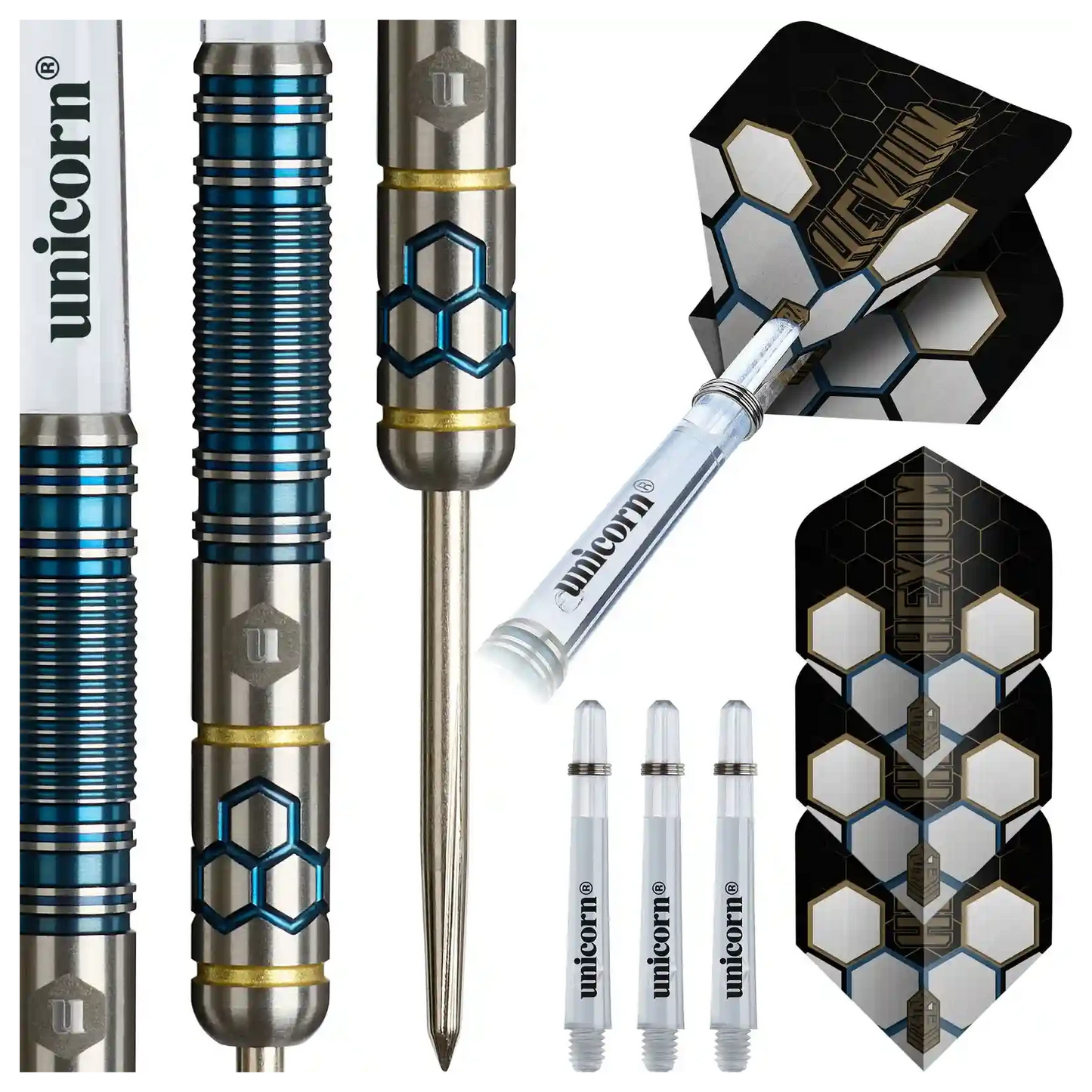 Winmau Hexium 2 Blue & Gold 90% Tungsten Steel Tip Darts