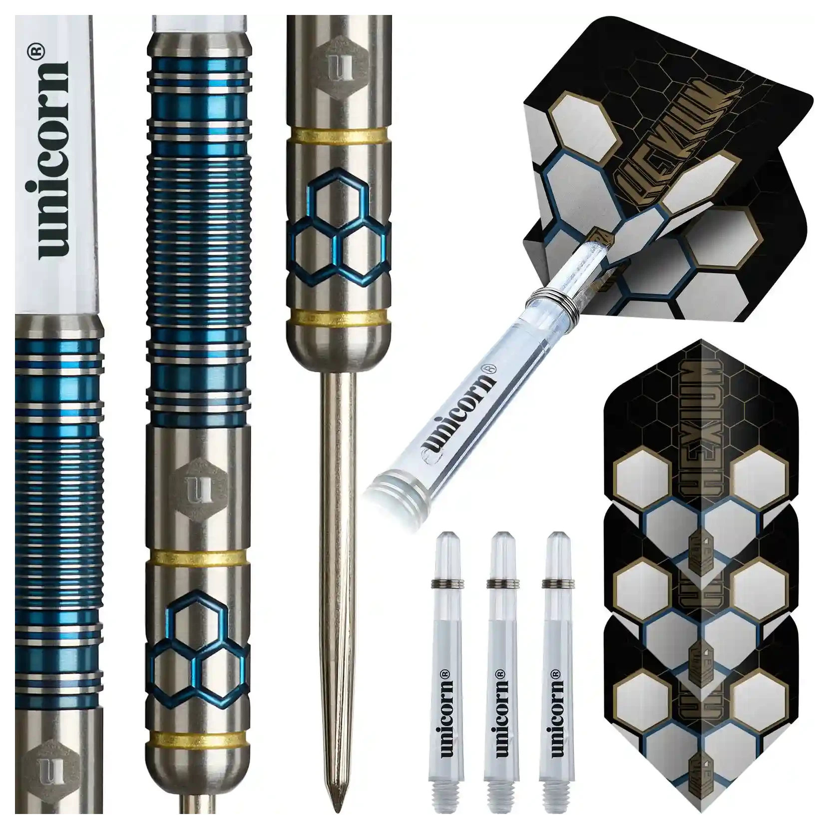 Winmau Hexium 2 Blue & Gold 90% Tungsten Steel Tip Darts