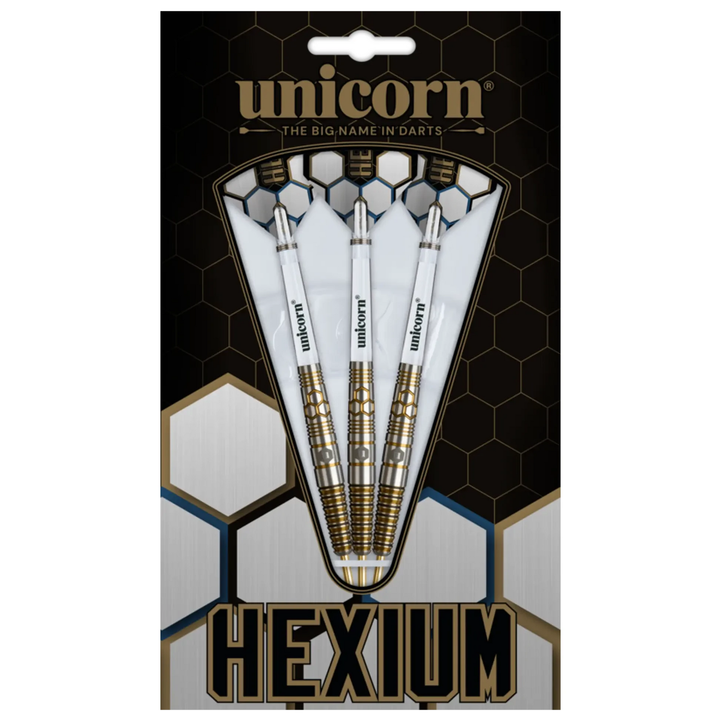 Winmau Hexium 3 Gold & Black 90% Tungsten Steel Tip Darts