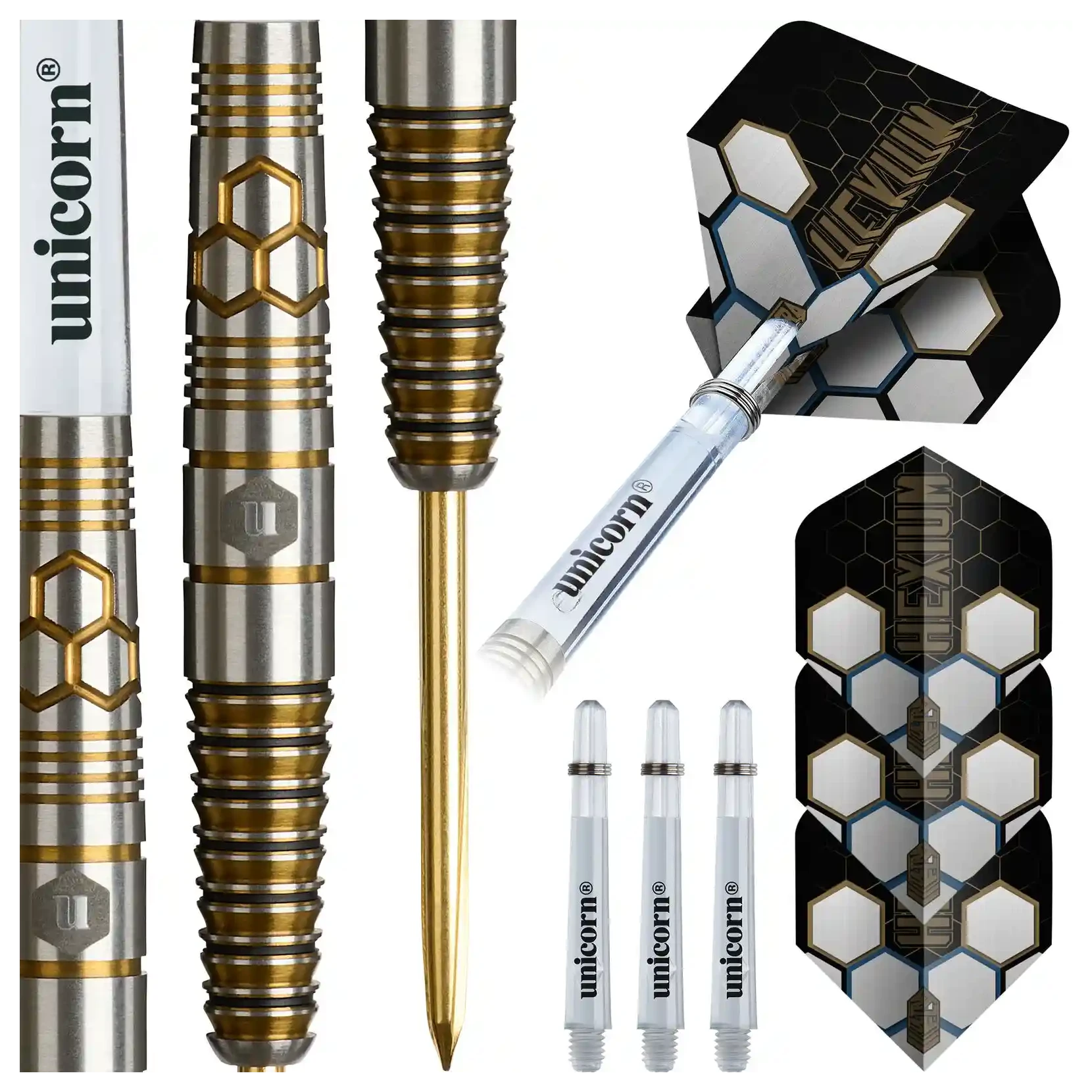 Winmau Hexium 3 Gold & Black 90% Tungsten Steel Tip Darts