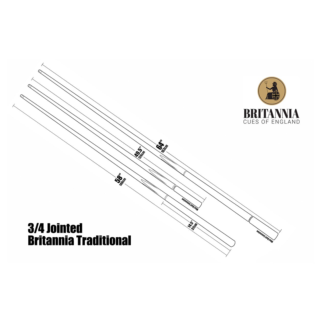 Britannia 3/4 Jointed Snooker Cue Diagram