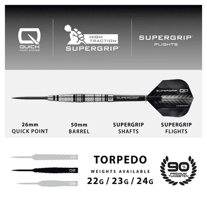 Harrows Supergrip QP Torpedo 90% Tungsten Steel Tip Darts 