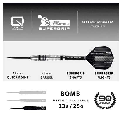 Harrows Supergrip QP Bomb 90% Tungsten Steel Tip Darts