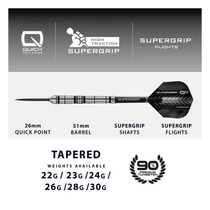 Harrows Supergrip QP Tapered 90% Tungsten Steel Tip Darts - Sherwood Sport