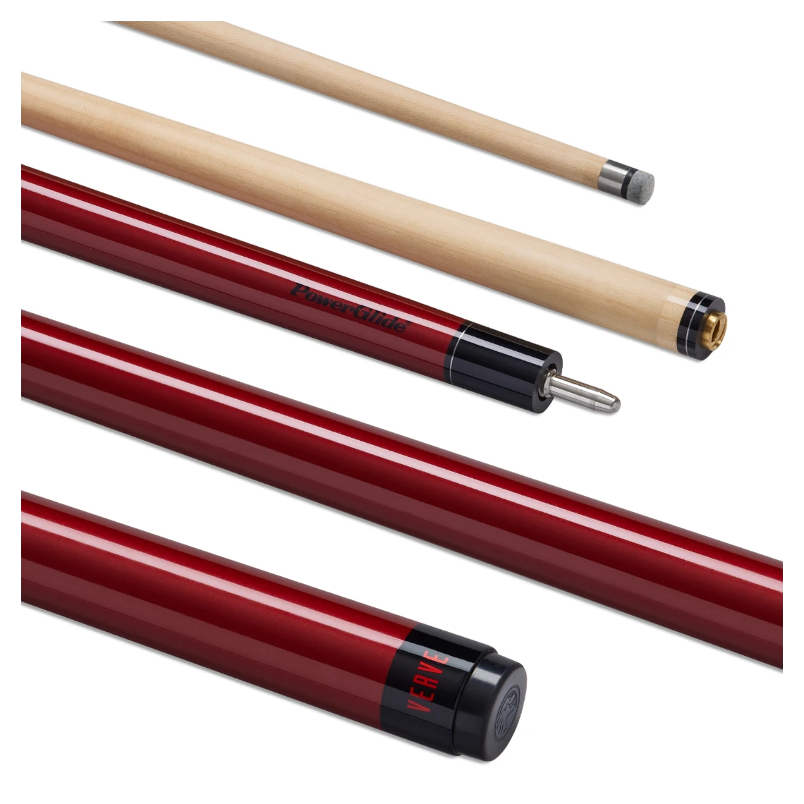 PowerGlide Verve Carbon Maple Wrap Pool Cue 10mm Tip - Red