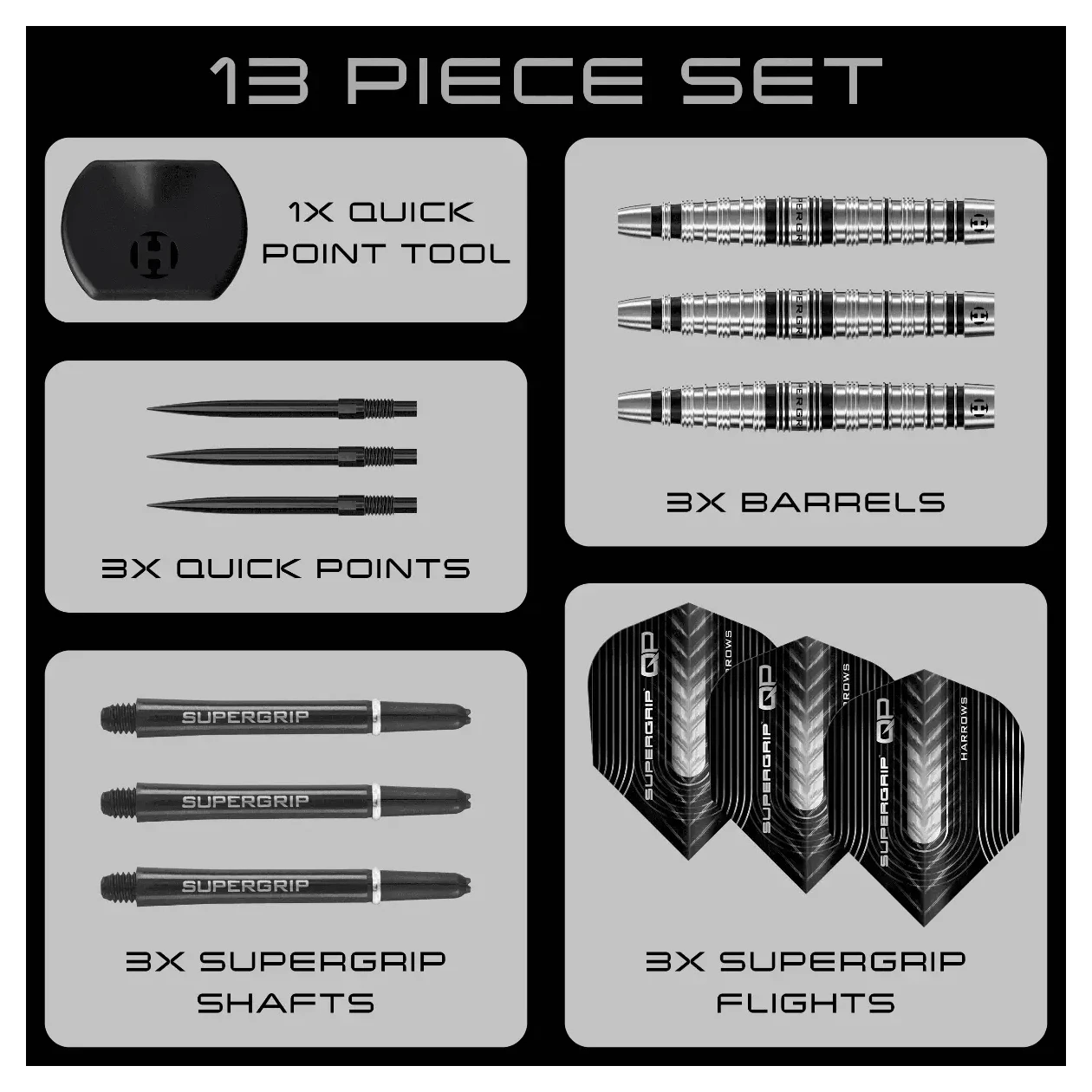 Harrows Supergrip QP Torpedo 90% Tungsten Steel Tip Darts 