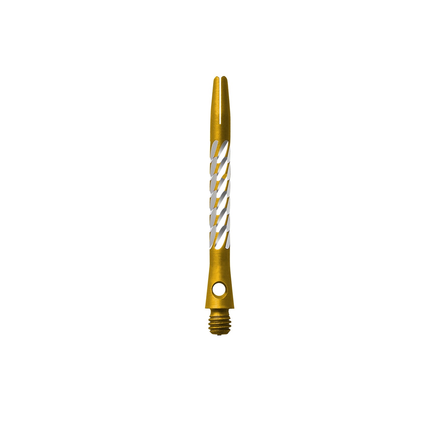 Unicorn Premier Aluminium Dart Shaft - Gold. Aluminium with knurled cut outs showing the silver metal underneath