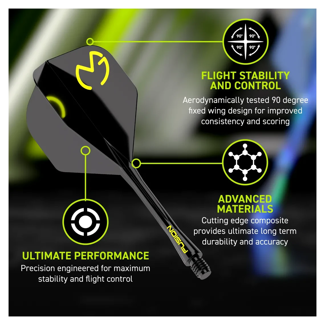 Winmau Fusion Integrated Flight & Shaft MvG PacMan - Black & Green