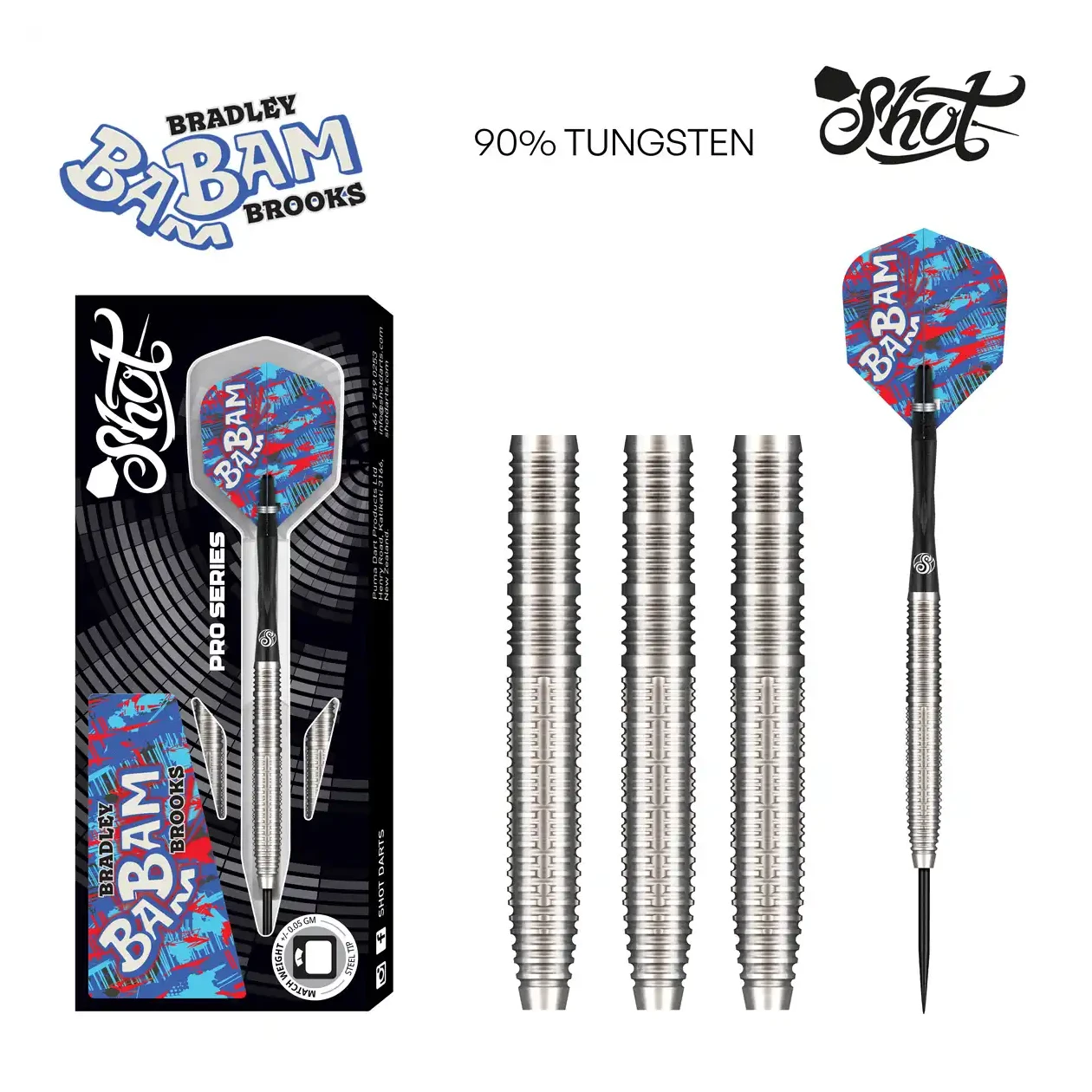 Shot Pro Series Bradley Brooks Gen 2 Steel Tip Dart Set 90% Tungsten Barrels