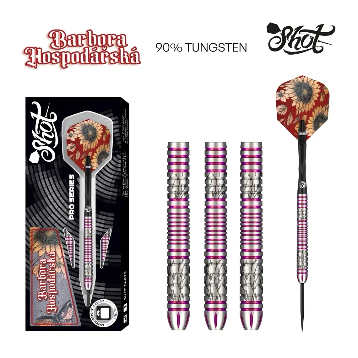 Shot Pro Series Barbora Hospodarska 2.0 Steel Tip Dart Set 90% Tungsten Barrels - 23g