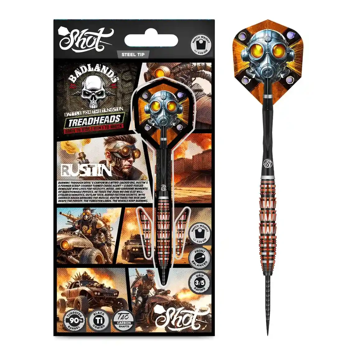 Shot Badlands Rustin Steel Tip Darts 90% Tungsten Barrels