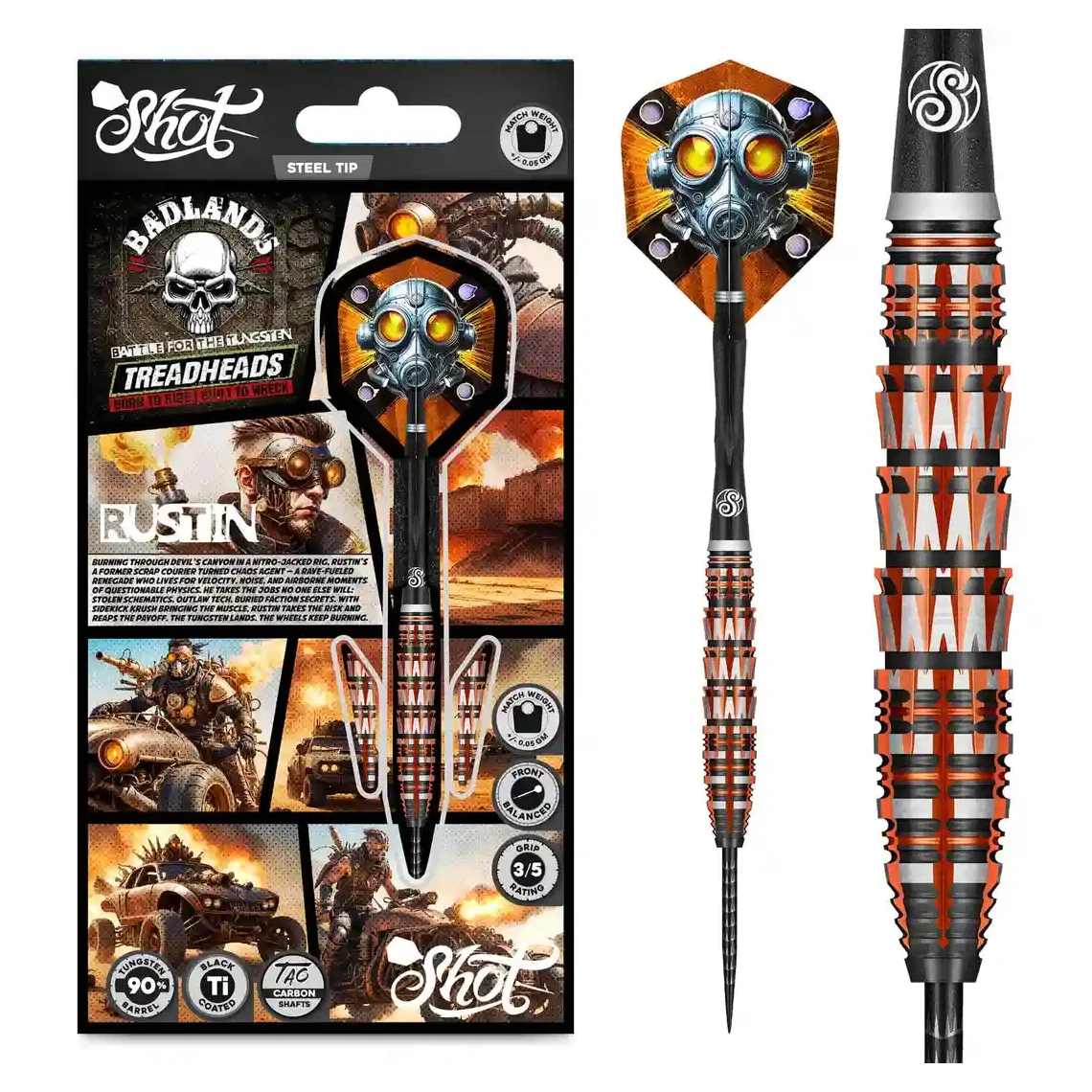 Shot Badlands Rustin Steel Tip Darts 90% Tungsten Barrels