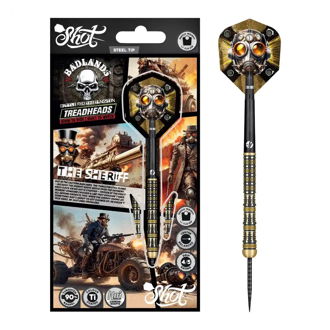 Shot Badlands The Sheriff Steel Tip Darts 90% Tungsten Barrels
