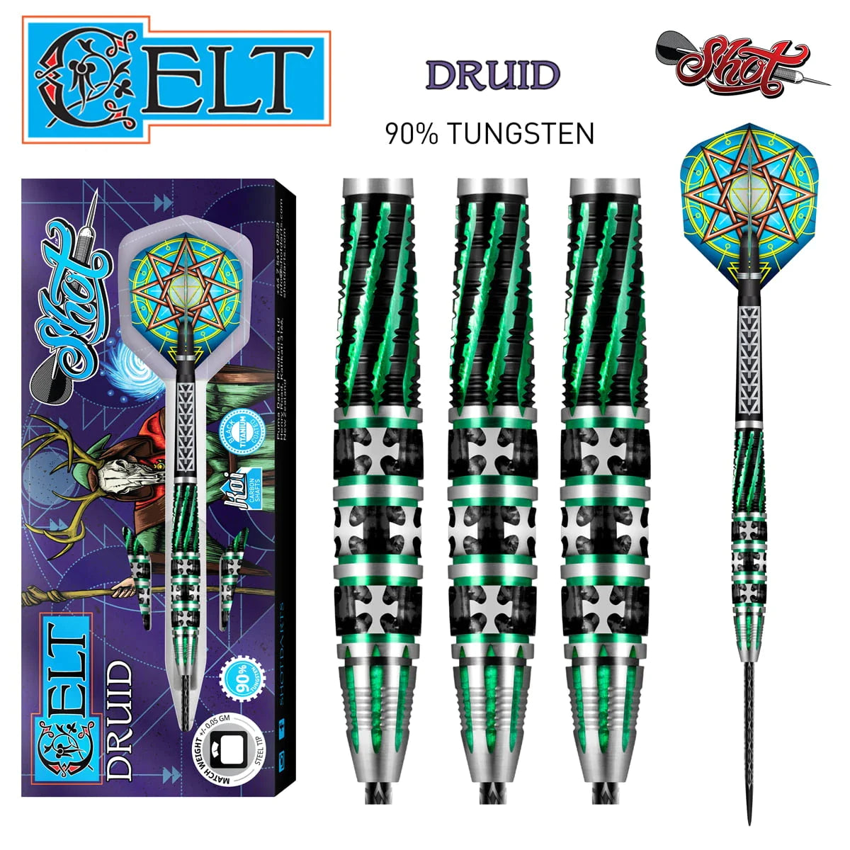 Shot Celt Druid 23g 90% Tungsten Steel Tip Darts