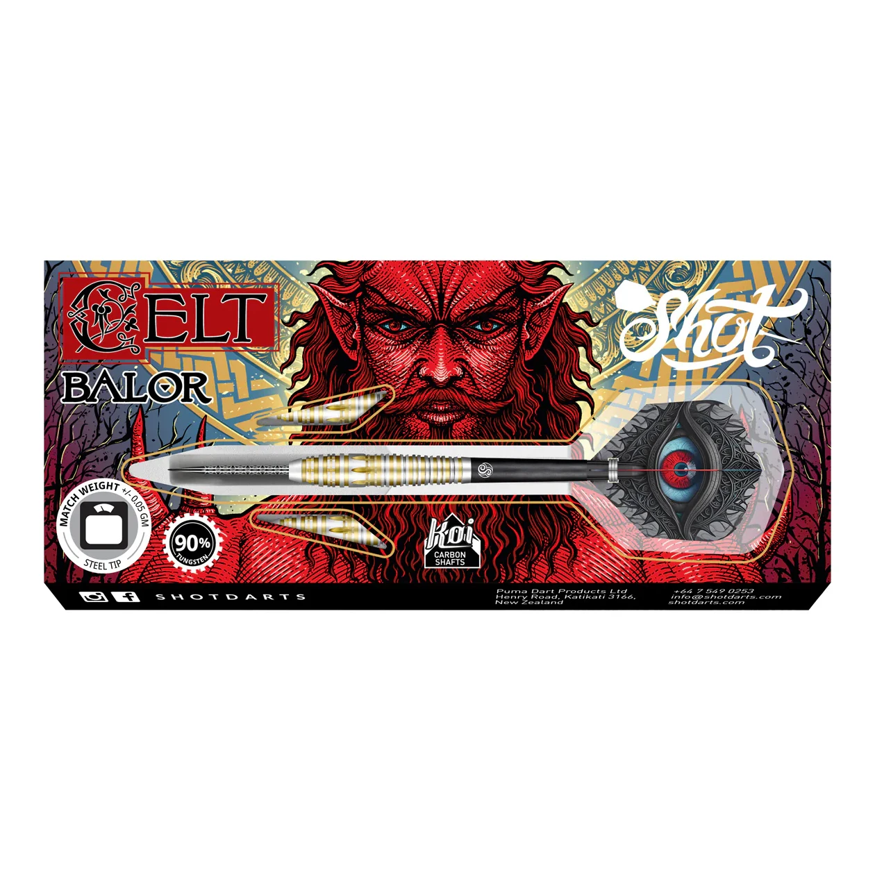 Shot Celt Balor Steel Tip Dart Set - 90% Tungsten Barrels Display Box